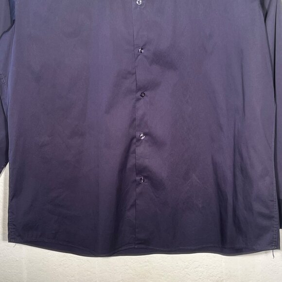 Alain Andre of Paris 6XL Mens Slim Fit Button-Down Dress Shirt Navy Blue Formal - Picture 4 of 16